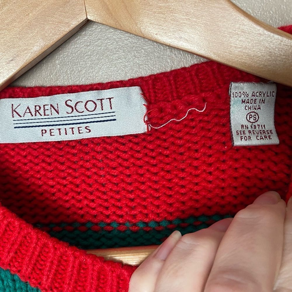 KAREN SCOTT vintage 90s knit Christmas cardigan holiday sweater cute granny L - Picture 10 of 16